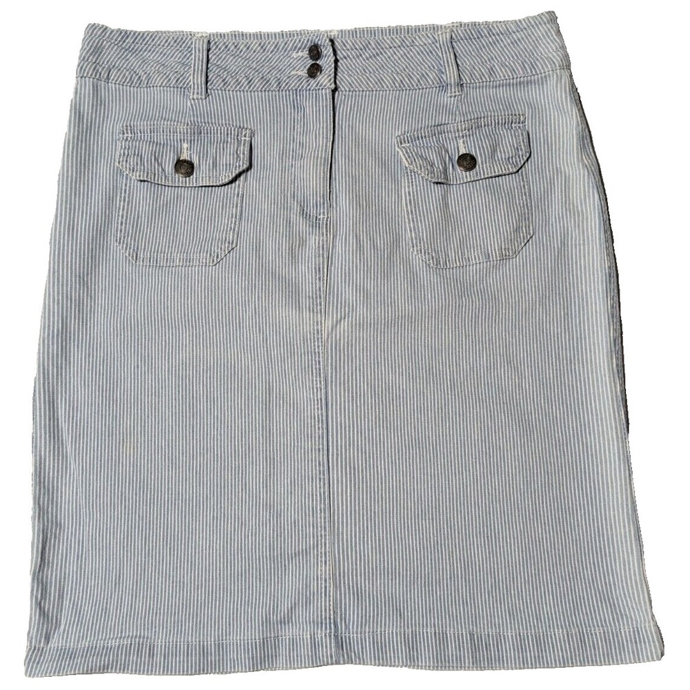 PER SE Women Size 10 Blue Pinstriped Stretch Denim Jean Skirt